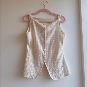 Cream Button-Front Knit Tank Top